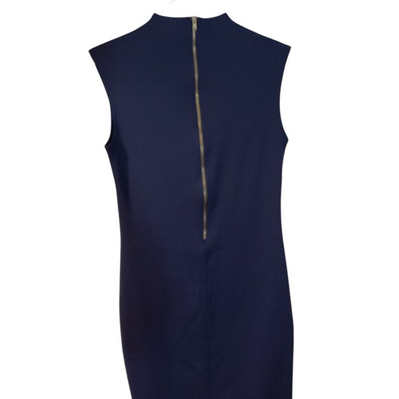 Rolla Coster Navy Blue Bodycon Midi Dress w/ Gold Exposed Back Zipper - Picture 2 of 4